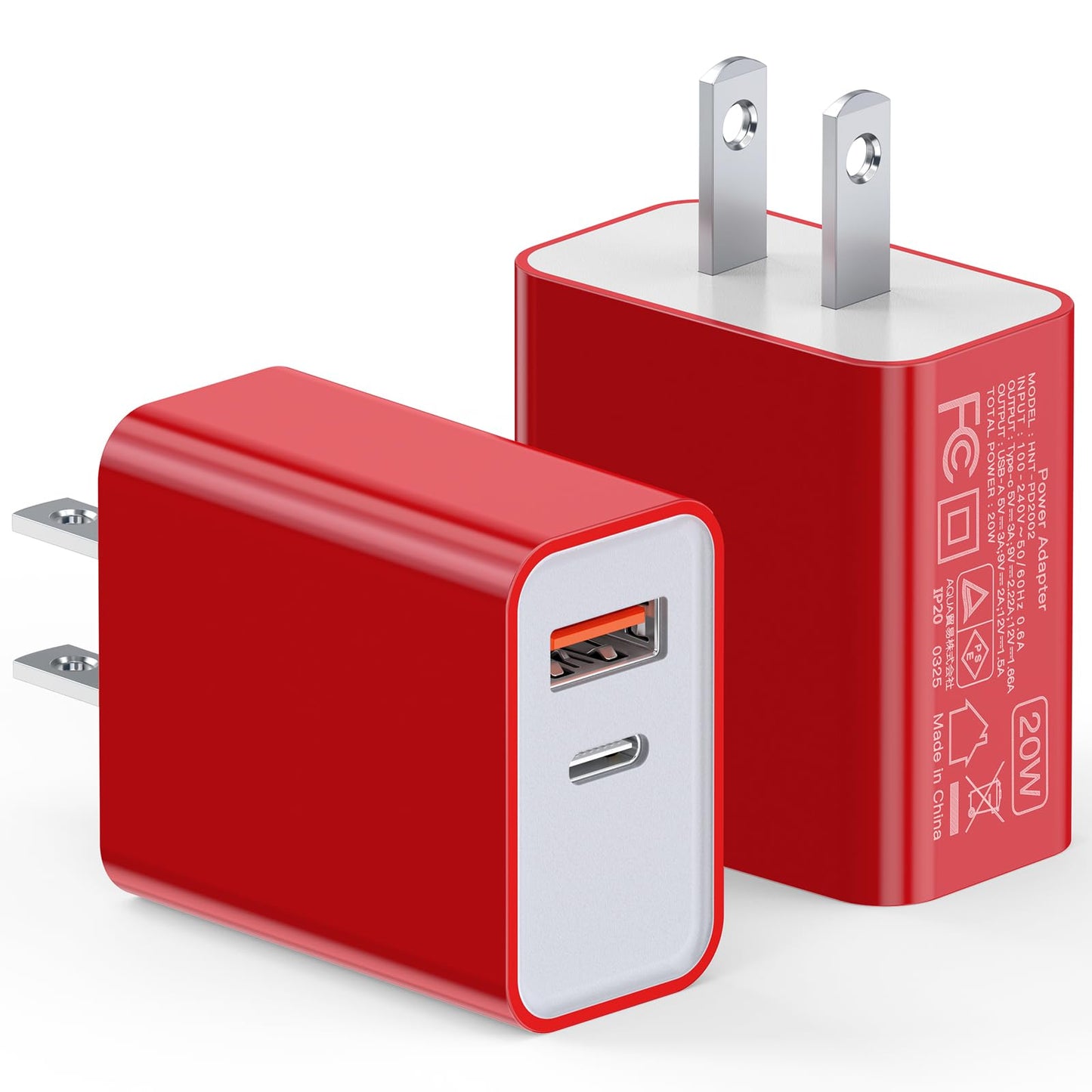 LCGENS USB C Wall Charger Block 20W, 2-Pack Dual Port PD Power Delivery Fast Type C Charging Block Plug Compatible with iPhone 11/12/13/14/15/16/Pro Max, XS/XR/X, Ipad Pro, Samsung Galaxy