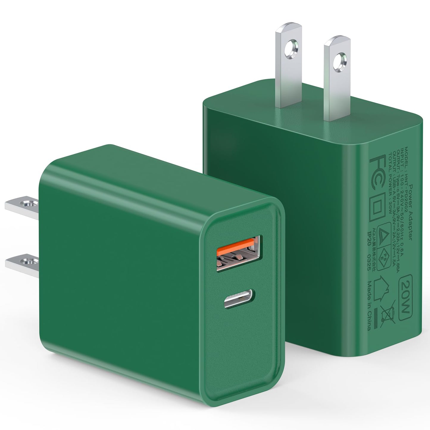 LCGENS USB C Wall Charger Block 20W, 2-Pack Dual Port PD Power Delivery Fast Type C Charging Block Plug Compatible with iPhone 11/12/13/14/15/16/Pro Max, XS/XR/X, Ipad Pro, Samsung Galaxy