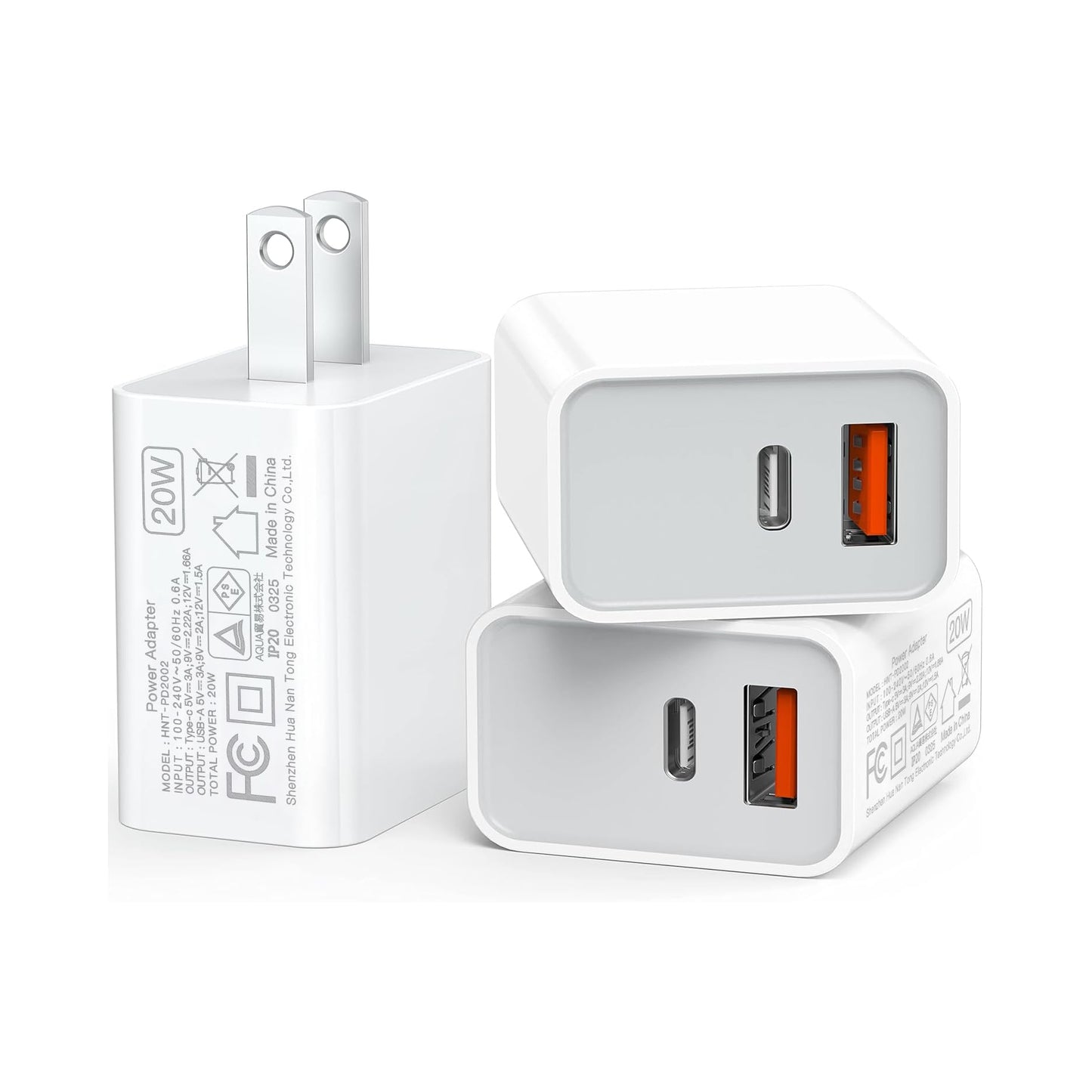 LCGENS USB C Wall Charger Block 20W, 2-Pack Dual Port PD Power Delivery Fast Type C Charging Block Plug Compatible with iPhone 11/12/13/14/15/16/Pro Max, XS/XR/X, Ipad Pro, Samsung Galaxy