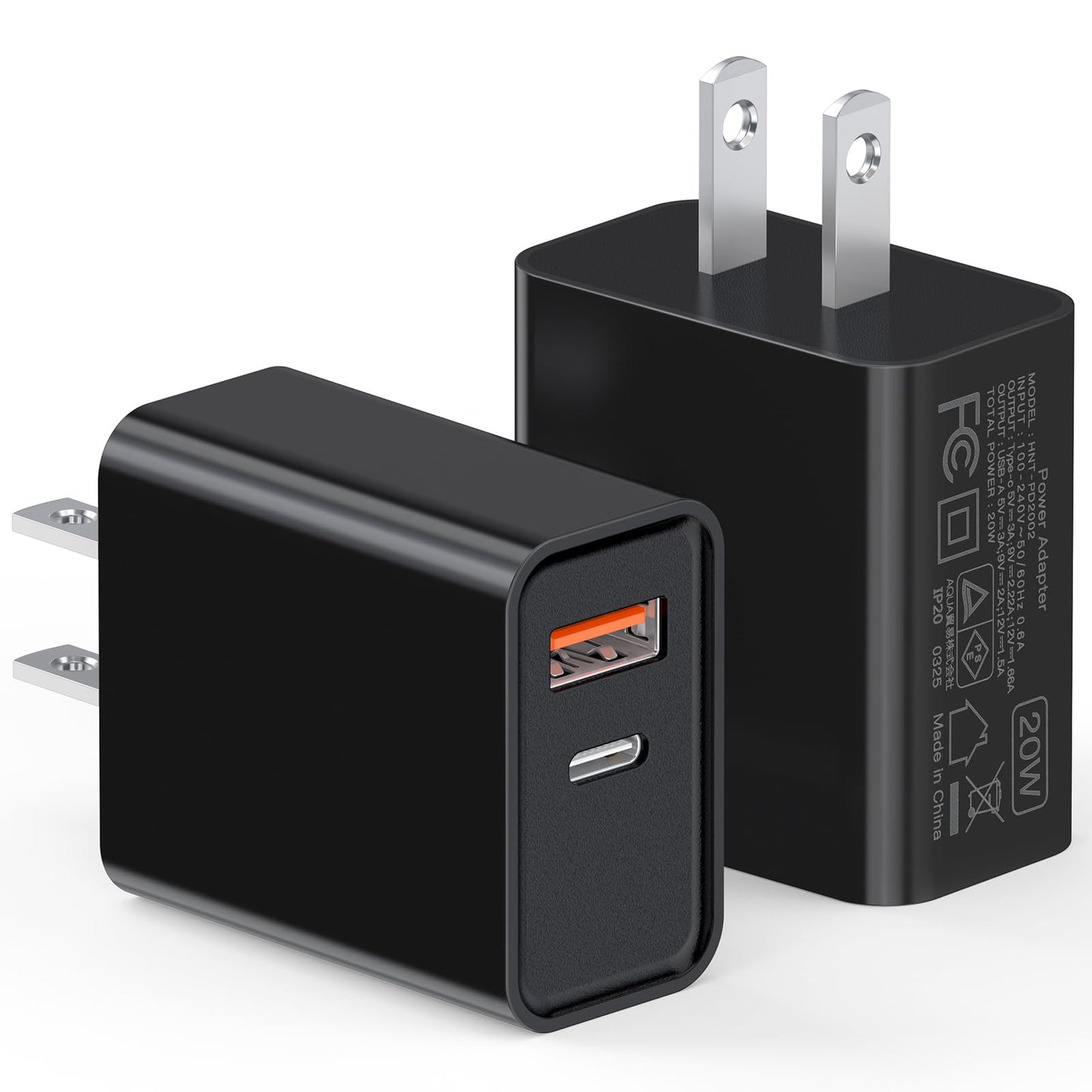 LCGENS USB C Wall Charger Block 20W, 2-Pack Dual Port PD Power Delivery Fast Type C Charging Block Plug Compatible with iPhone 11/12/13/14/15/16/Pro Max, XS/XR/X, Ipad Pro, Samsung Galaxy