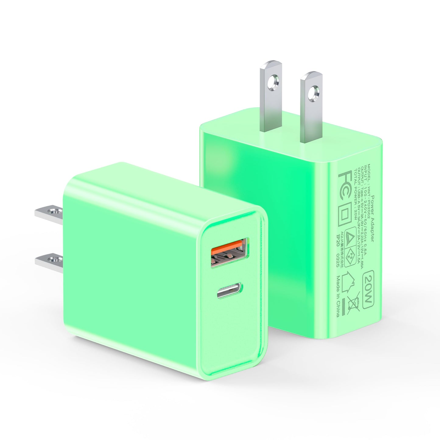 LCGENS USB C Wall Charger Block 20W, 2-Pack Dual Port PD Power Delivery Fast Type C Charging Block Plug Compatible with iPhone 11/12/13/14/15/16/Pro Max, XS/XR/X, Ipad Pro, Samsung Galaxy