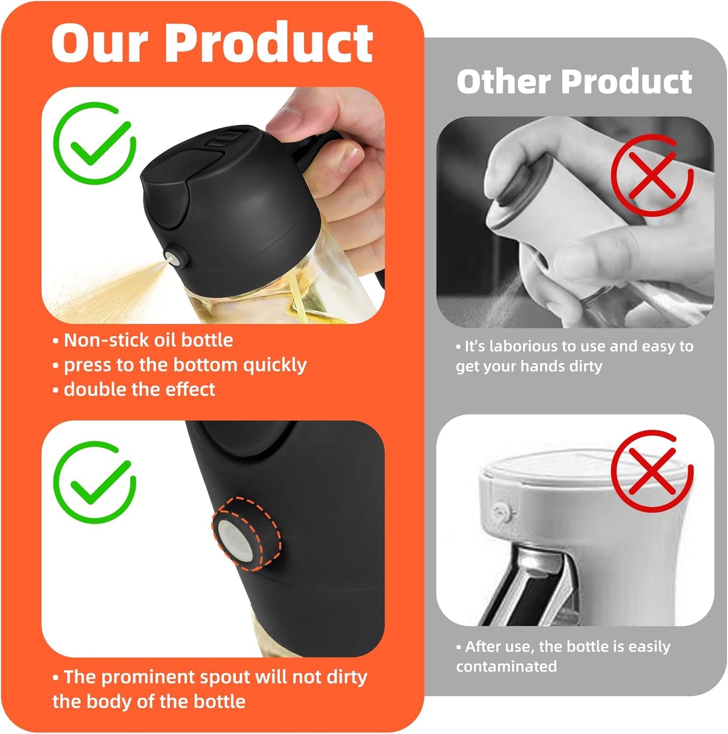 Oil Sprayer, 2-in-1 Dispenser for Air Fryer, Salad & BBQ