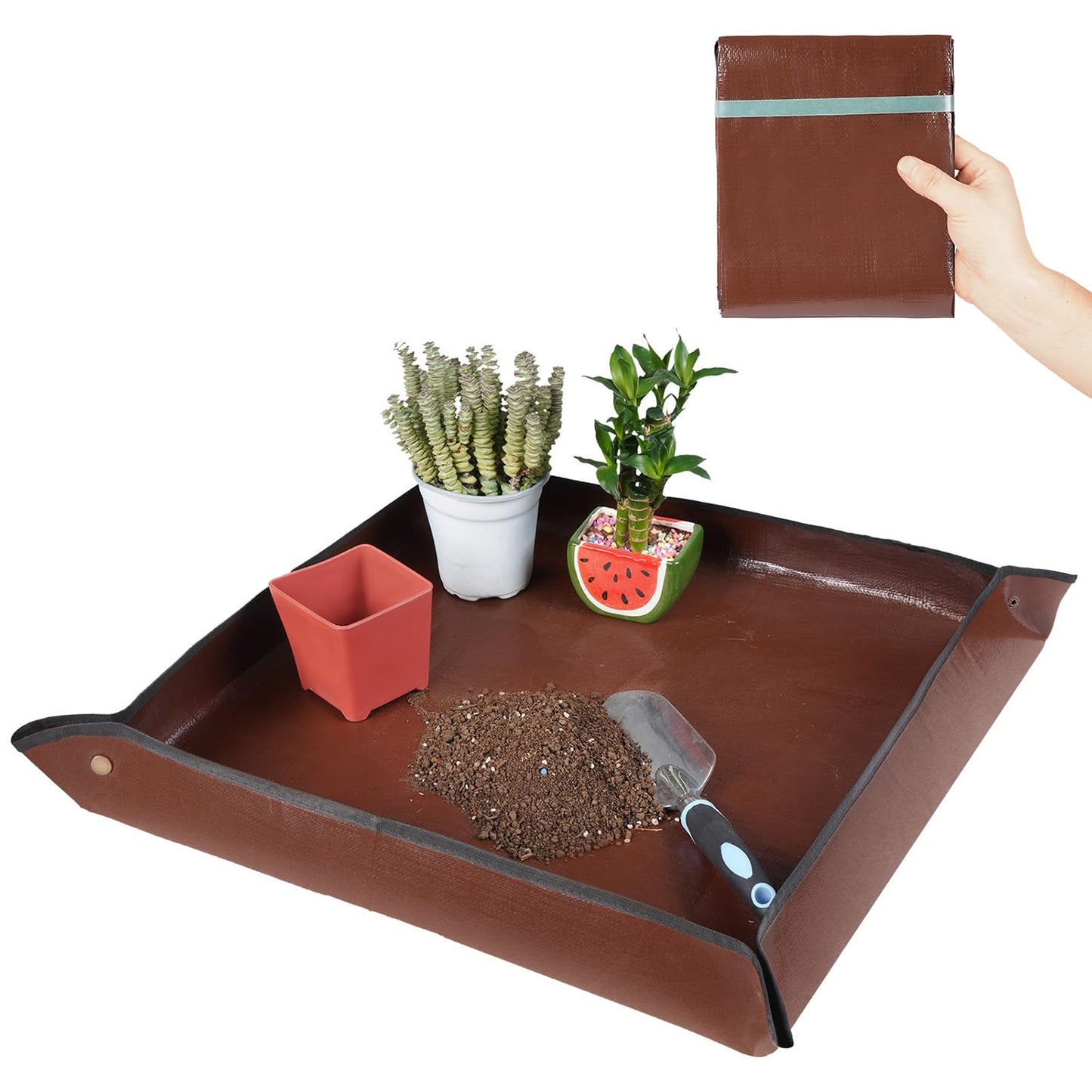 Repotting Mat for Indoor Plant Transplanting and Mess Control 27"x 27" Thickened Waterproof Potting Tray Foldable Succulent Potting Mat Portable Gardening Mat Garden Gifts for Women & Men