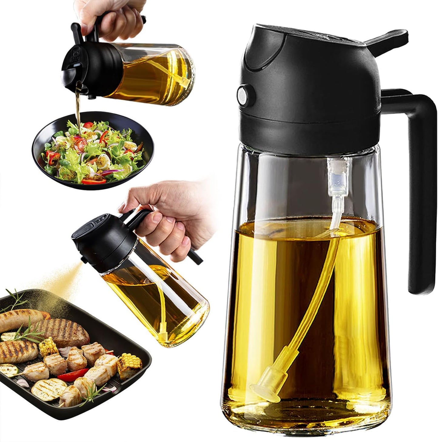 Oil Sprayer, 2-in-1 Dispenser for Air Fryer, Salad & BBQ