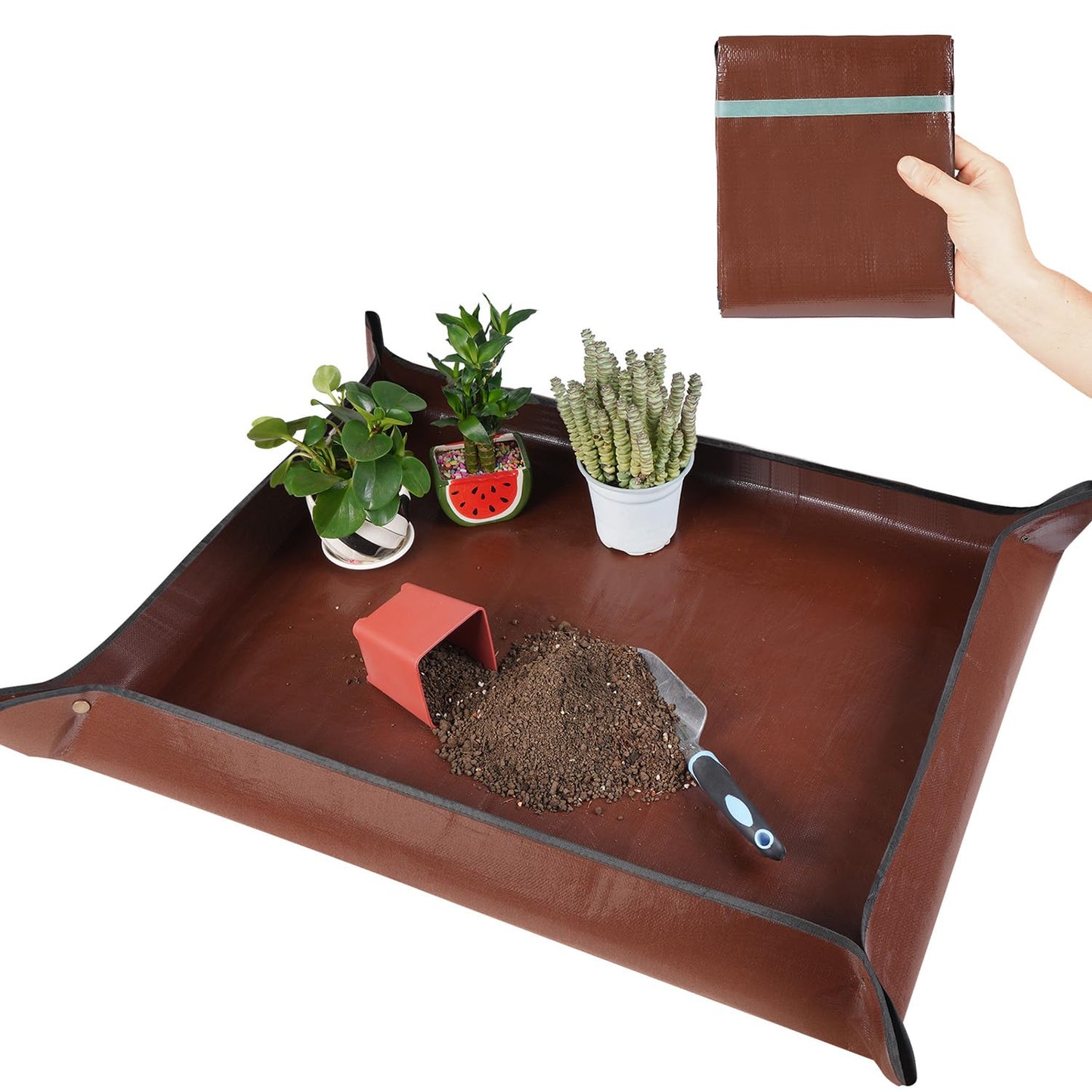 Repotting Mat for Indoor Plant Transplanting and Mess Control 27"x 27" Thickened Waterproof Potting Tray Foldable Succulent Potting Mat Portable Gardening Mat Garden Gifts for Women & Men