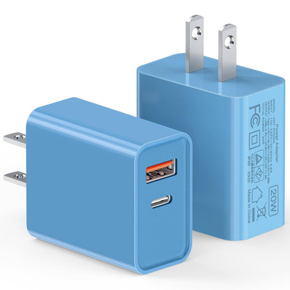 LCGENS USB C Wall Charger Block 20W, 2-Pack Dual Port PD Power Delivery Fast Type C Charging Block Plug Compatible with iPhone 11/12/13/14/15/16/Pro Max, XS/XR/X, Ipad Pro, Samsung Galaxy