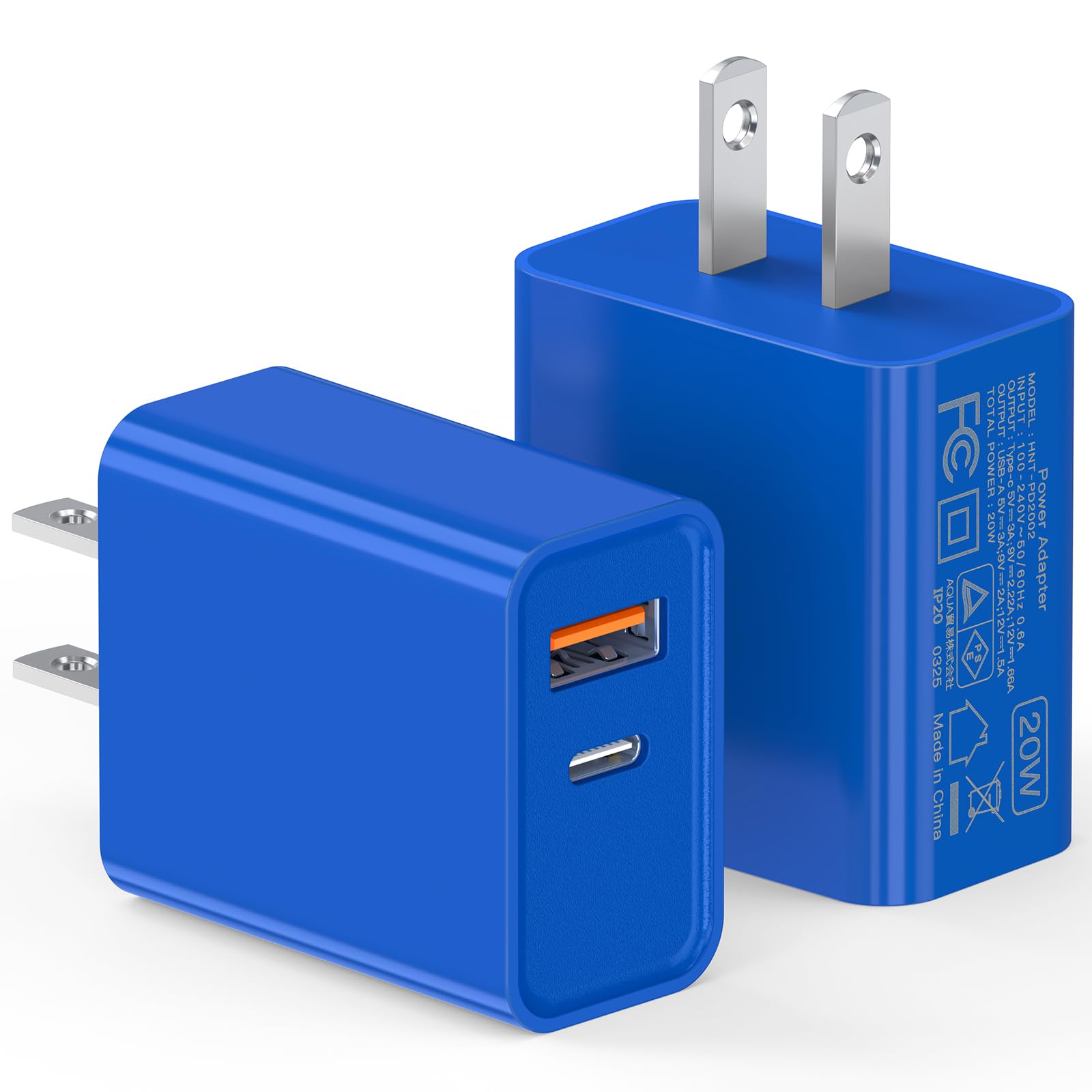 LCGENS USB C Wall Charger Block 20W, 2-Pack Dual Port PD Power Delivery Fast Type C Charging Block Plug Compatible with iPhone 11/12/13/14/15/16/Pro Max, XS/XR/X, Ipad Pro, Samsung Galaxy