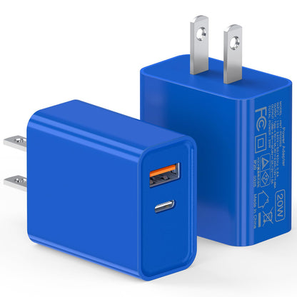 LCGENS USB C Wall Charger Block 20W, 2-Pack Dual Port PD Power Delivery Fast Type C Charging Block Plug Compatible with iPhone 11/12/13/14/15/16/Pro Max, XS/XR/X, Ipad Pro, Samsung Galaxy