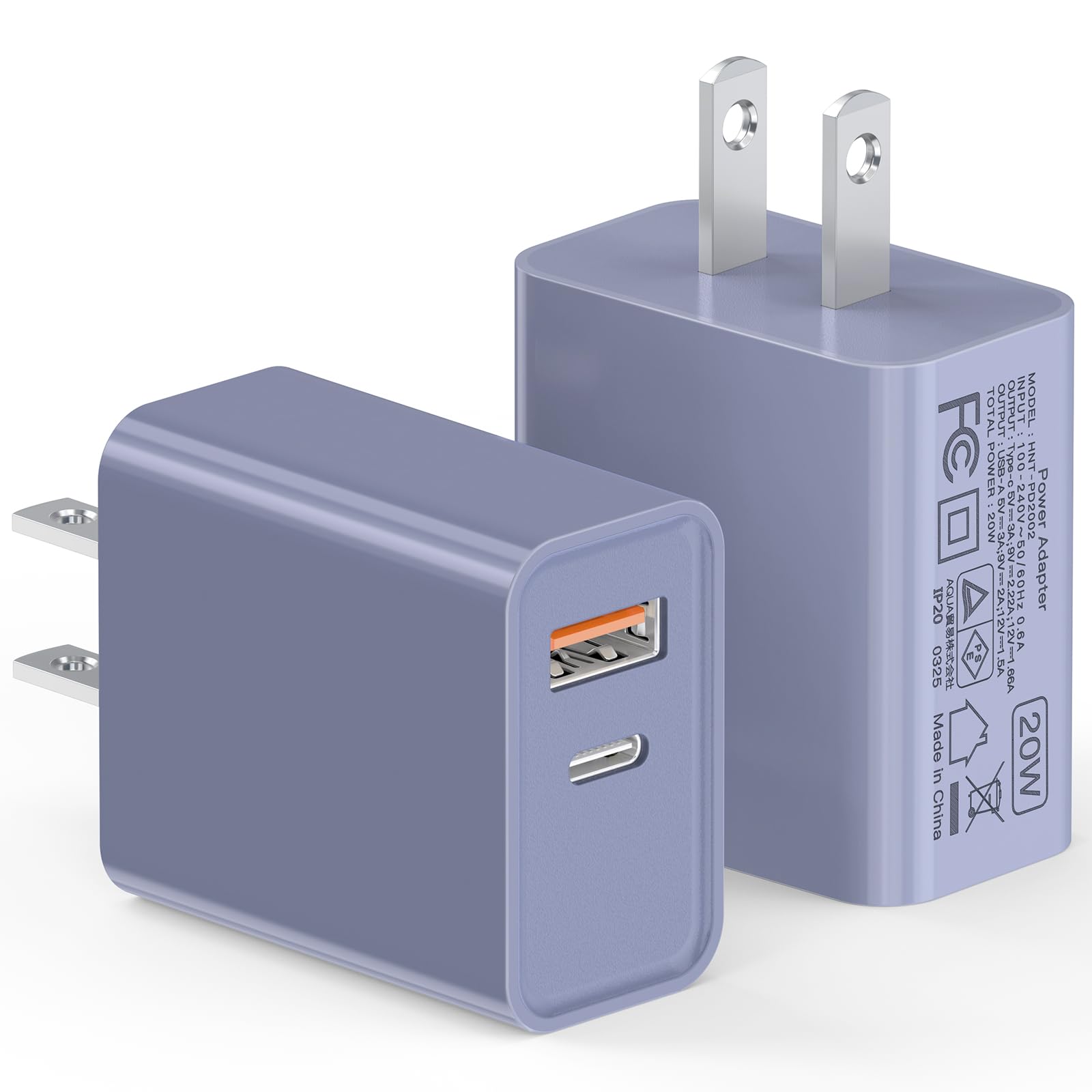 LCGENS USB C Wall Charger Block 20W, 2-Pack Dual Port PD Power Delivery Fast Type C Charging Block Plug Compatible with iPhone 11/12/13/14/15/16/Pro Max, XS/XR/X, Ipad Pro, Samsung Galaxy