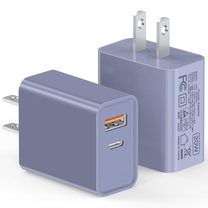 LCGENS USB C Wall Charger Block 20W, 2-Pack Dual Port PD Power Delivery Fast Type C Charging Block Plug Compatible with iPhone 11/12/13/14/15/16/Pro Max, XS/XR/X, Ipad Pro, Samsung Galaxy