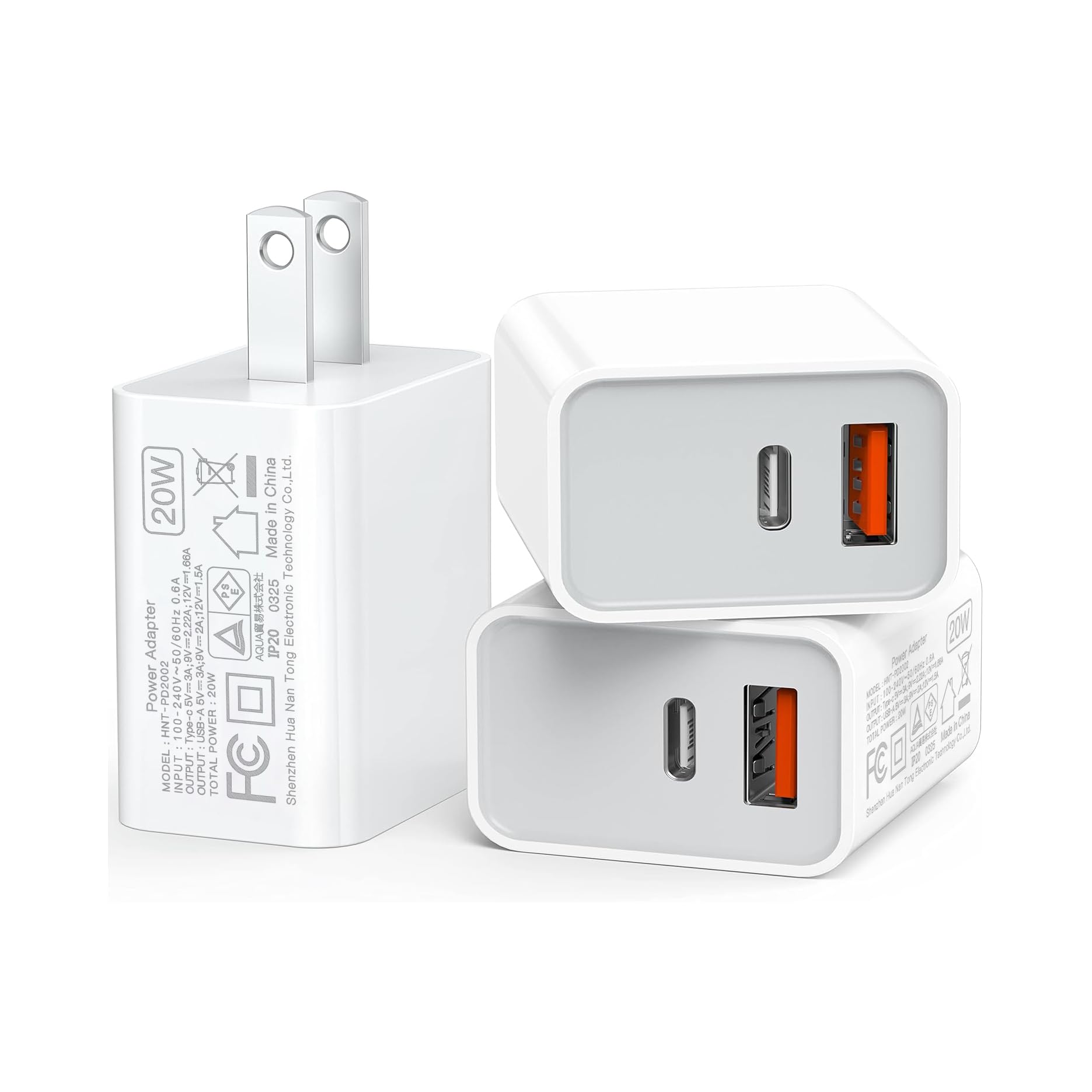 LCGENS USB C Wall Charger Block 20W, 2-Pack Dual Port PD Power Delivery Fast Type C Charging Block Plug Compatible with iPhone 11/12/13/14/15/16/Pro Max, XS/XR/X, Ipad Pro, Samsung Galaxy
