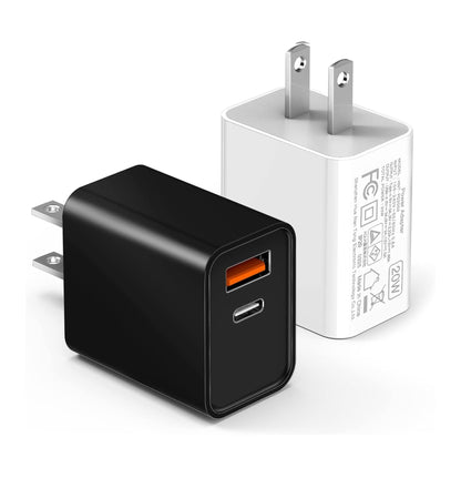 LCGENS USB C Wall Charger Block 20W, 2-Pack Dual Port PD Power Delivery Fast Type C Charging Block Plug Compatible with iPhone 11/12/13/14/15/16/Pro Max, XS/XR/X, Ipad Pro, Samsung Galaxy