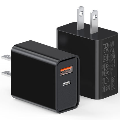 LCGENS USB C Wall Charger Block 20W, 2-Pack Dual Port PD Power Delivery Fast Type C Charging Block Plug Compatible with iPhone 11/12/13/14/15/16/Pro Max, XS/XR/X, Ipad Pro, Samsung Galaxy