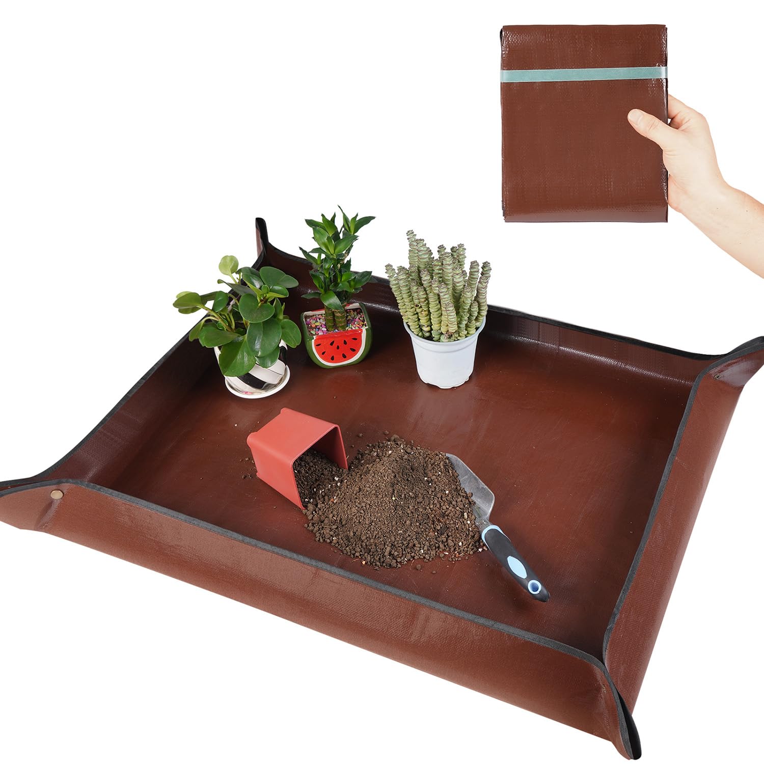Repotting Mat for Indoor Plant Transplanting and Mess Control 27"x 27" Thickened Waterproof Potting Tray Foldable Succulent Potting Mat Portable Gardening Mat Garden Gifts for Women & Men