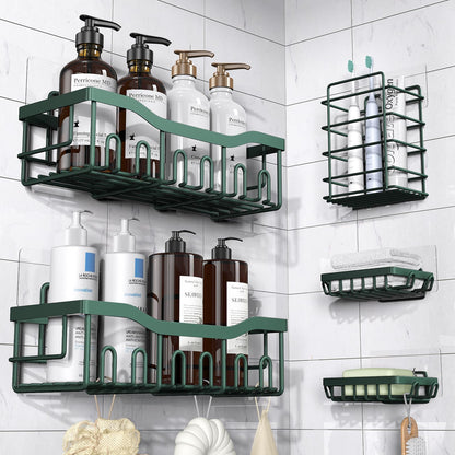 Adhesive Shower Caddy, 5 Pack Rustproof Stainless Steel Bath Organizers With Large Capacity, No Drilling Shelves for Bathroom Storage & Home Decor