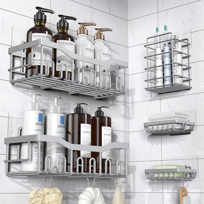 Adhesive Shower Caddy, 5 Pack Rustproof Stainless Steel Bath Organizers With Large Capacity, No Drilling Shelves for Bathroom Storage & Home Decor